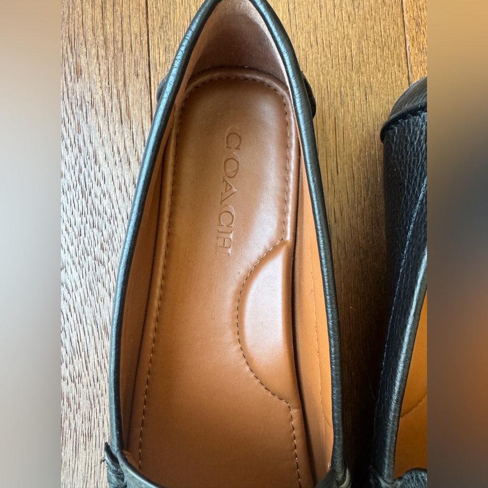 Coach Black Leather Loafers with Gold Accent - Picture 7 of 7